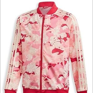 Adidas x Farm Rio Youth Girls L Red  Pink Floral Stripe Trefoil Zip Track Jacket